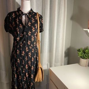 Black floral midi dress